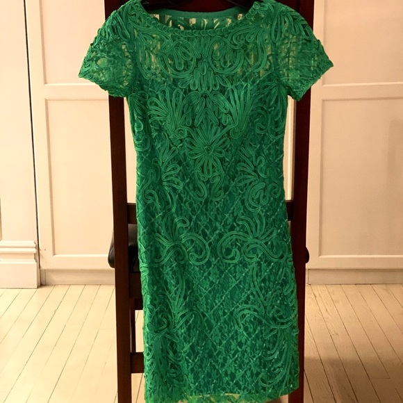 🎉 HP 🎉 NEW Sue Wong Embroidered Emerald Green Lace Sheath Cocktail Dress - Picture 8 of 9